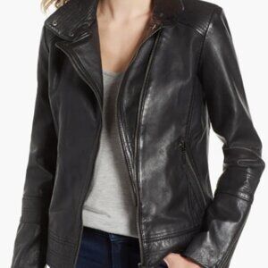 Bernardo Black Leather Biker Jacket Women's MED BRAND NEW with TAGS